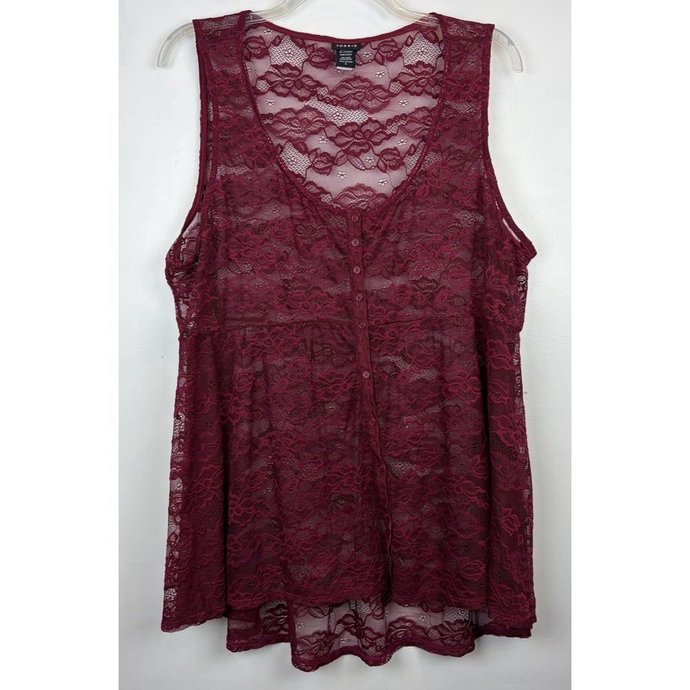 Torrid 4 Babydoll Top Womens 4X Stretch Lace Wine Burgundy Whimsigoth Vamp